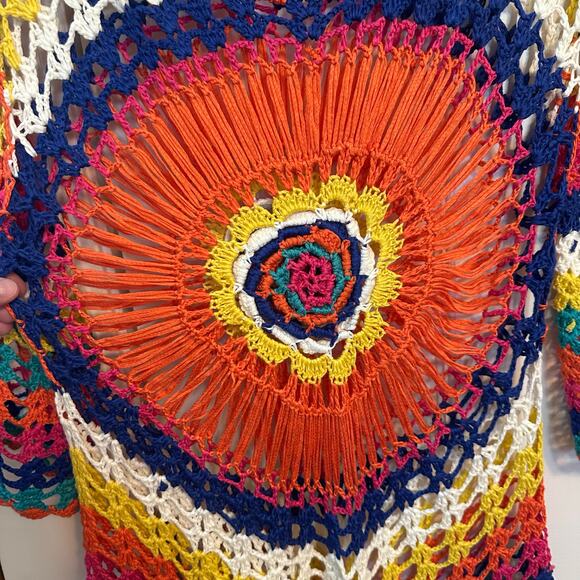 Multicolor Hippie Macrame Top Tunic Beach Swimsuit Cover Up Women’s Small - Picture 3 of 6
